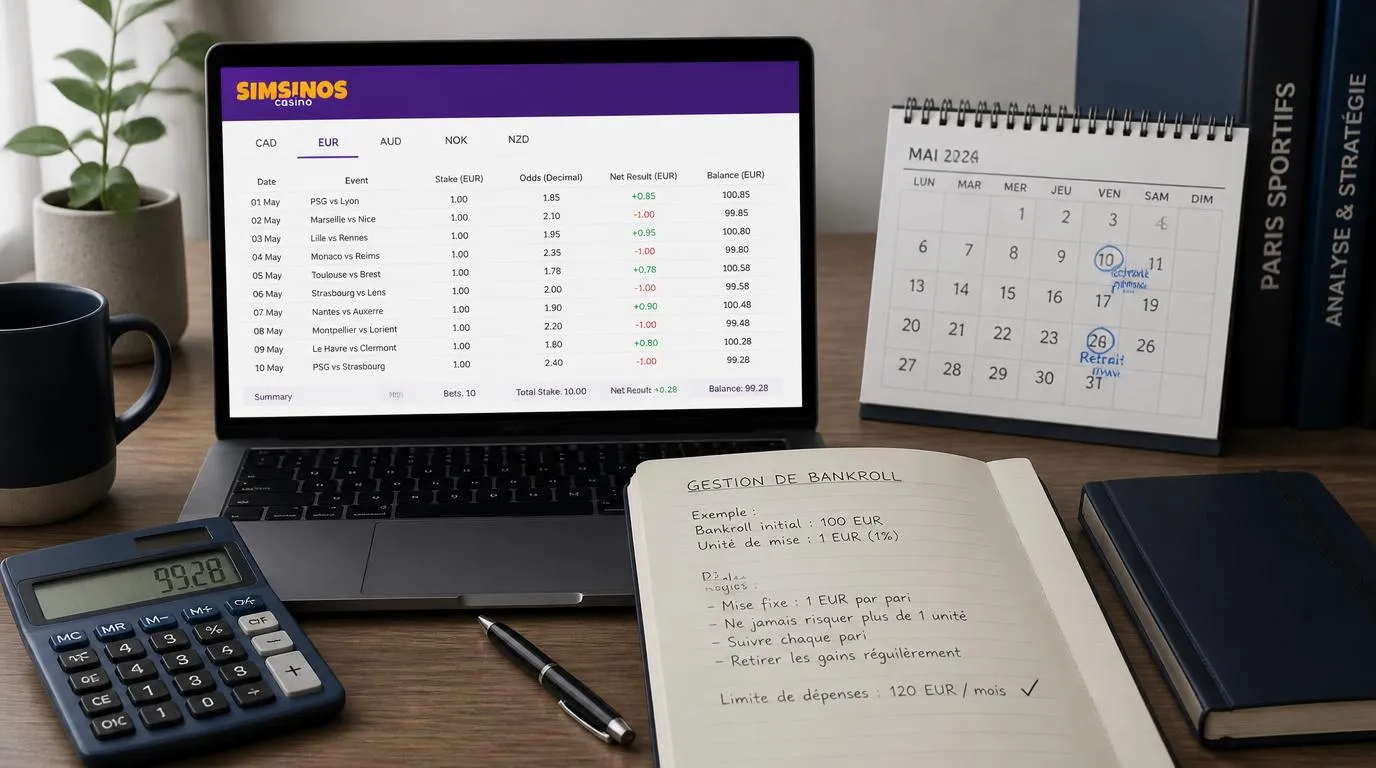 Carnet de suivi des paris sportifs avec unités de mise, résultats par devise et calendrier de retraits