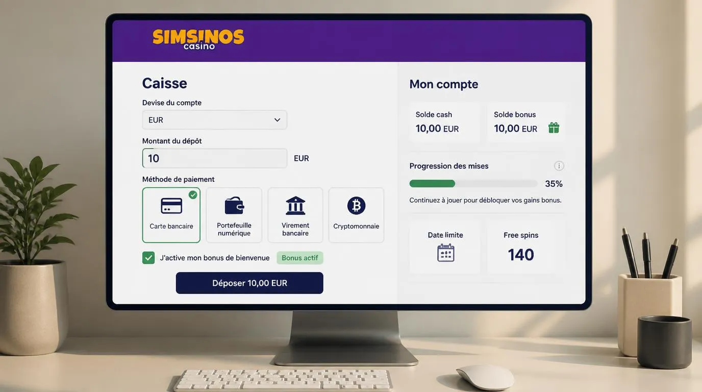 Interface de caisse en euros avec sélection du bonus et panneau de suivi des mises et de la date d'expiration