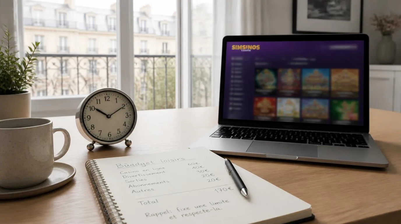 Carnet de budget de loisir et horloge près d’un ordinateur pour garder la maîtrise du temps de jeu