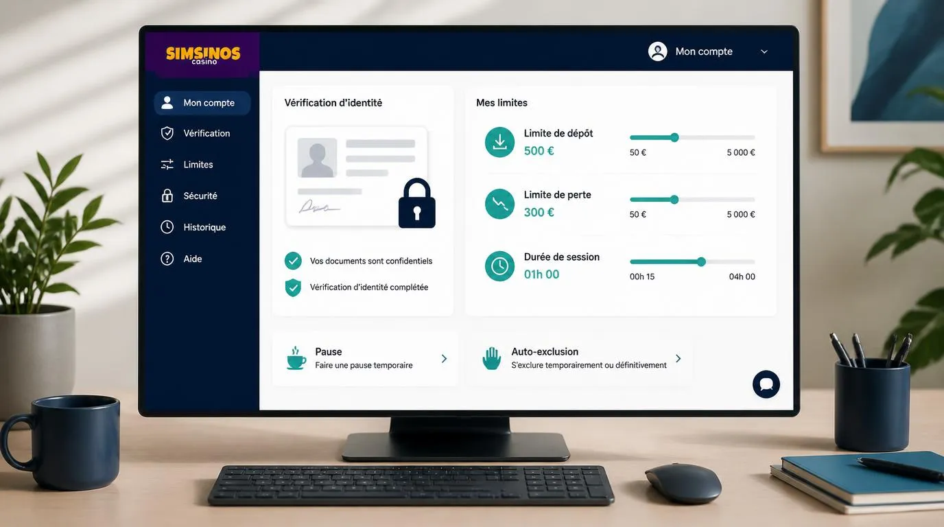 Interface de vérification d’identité avec documents protégés et réglages des limites de dépôt et de session