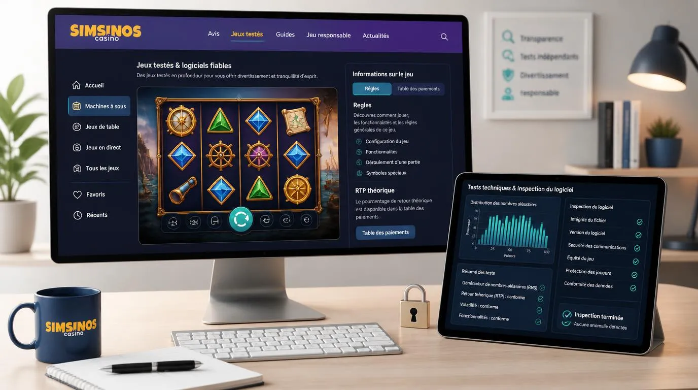 Interface de jeu avec règles, taux de retour théorique et contrôle technique du générateur aléatoire