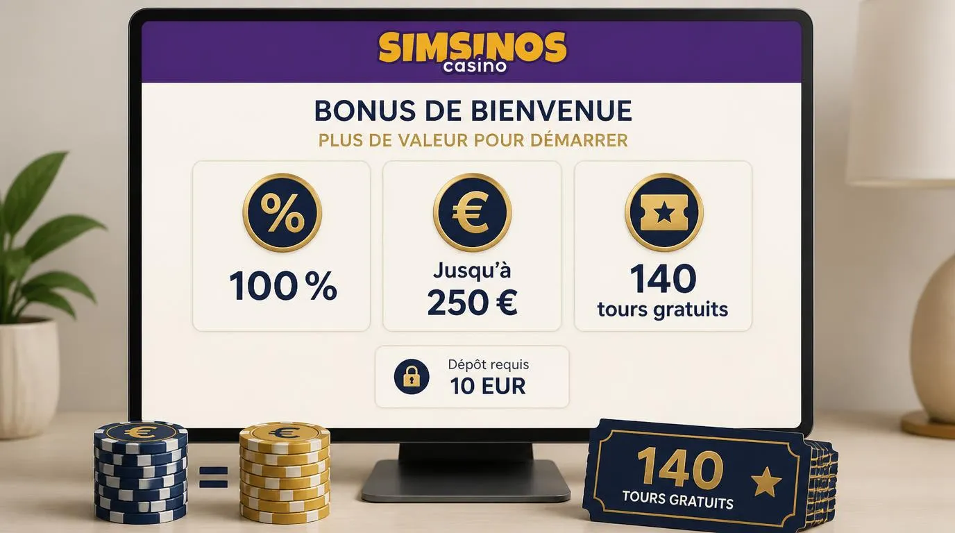 Présentation d’un bonus de 100 % jusqu’à 250 €, de 140 tours gratuits et d’un dépôt requis de 10 EUR